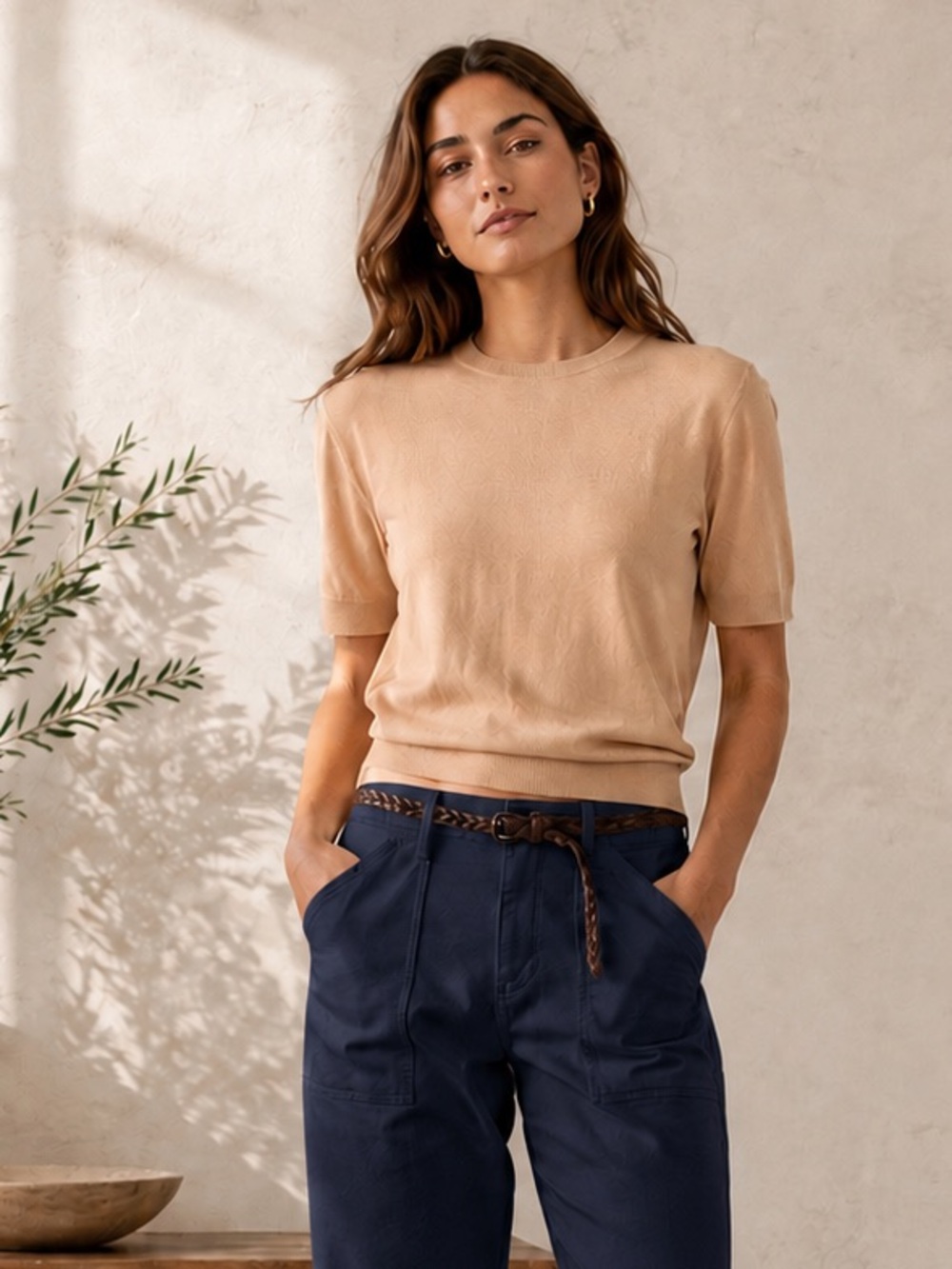 Banana Republic Forever Camel Heather Short-Sleeve Knit Top Size Medium